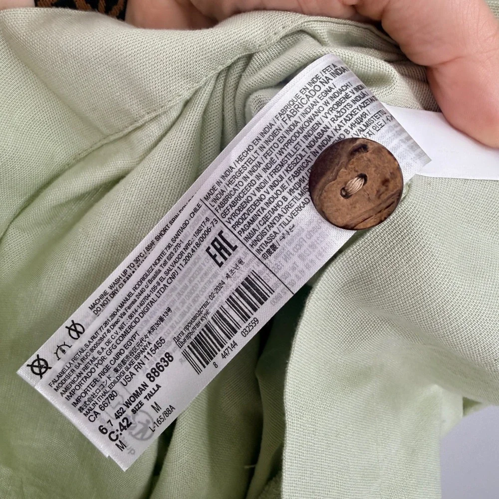 Mango MNG Women Light Green Linen Blend Utility Button Front Romper Size M 88638